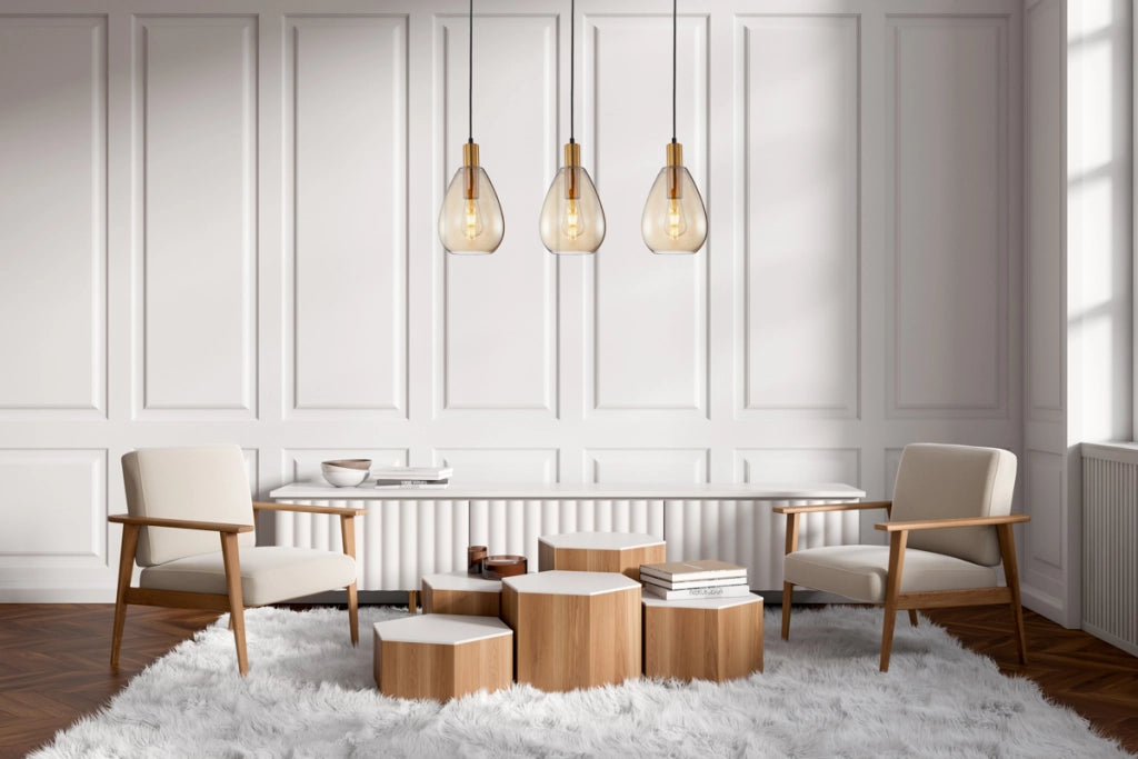 Lampadario Italux ZULO ottone/nero 3 luci E27 ambra