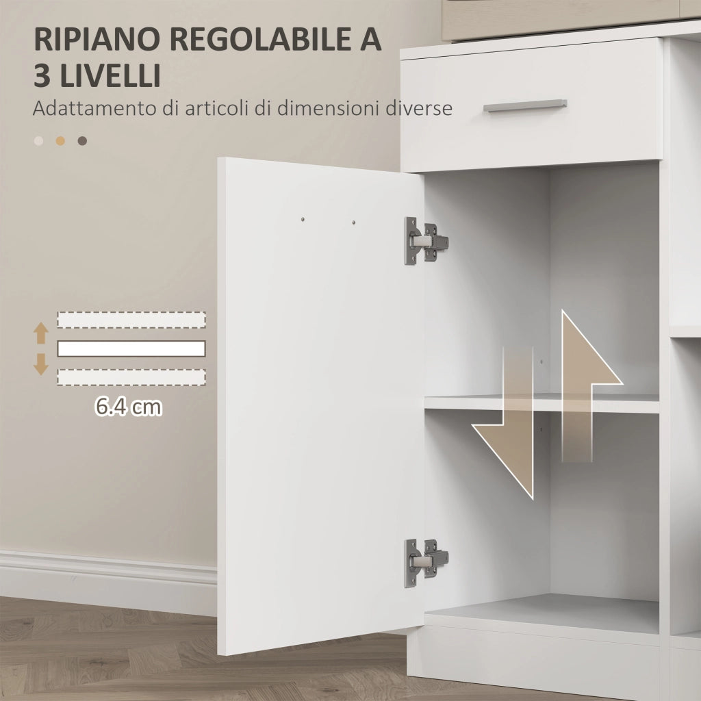 Mobile Dispensa Legno ¨C Xylo ¨C 4 Ante 3 Ripiani Cassetto 80x35x180cm Bianco