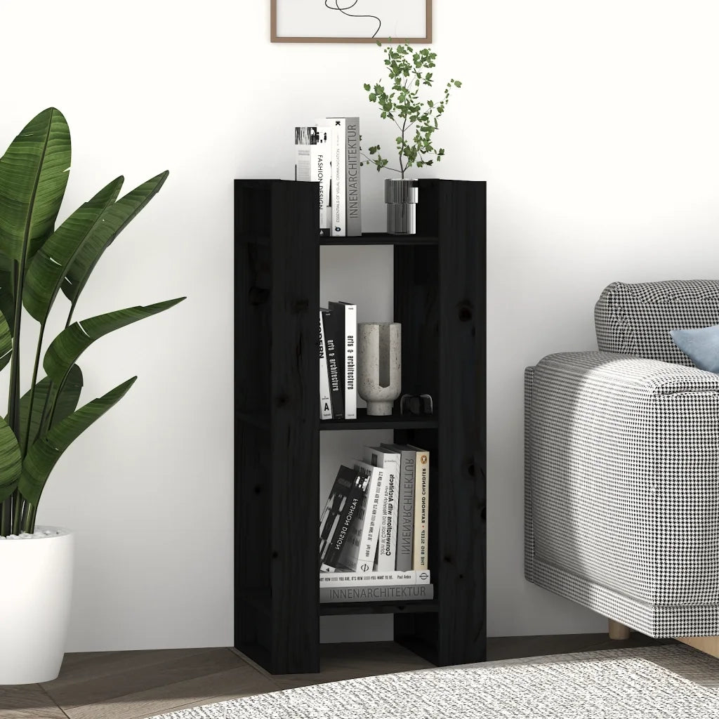 Libreria/Divisorio Nero 41x35x91 cm in Legno Massello di Pino 813863
