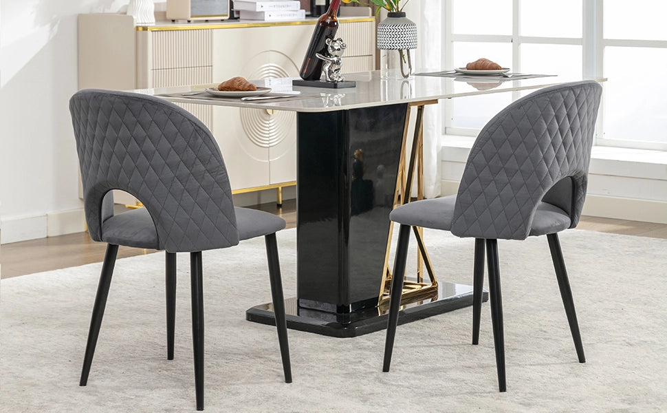 Sedia da pranzo (2 pezzi), sedia di design imbottita con schienale, seduta in velluto, struttura in metallo, piedini regolabili, motivo a rombi sullo