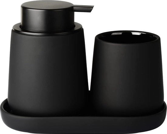 Set di accessori da bagno nero, 3 accessori inclusi: dispenser di sapone 350 ml, bicchiere per spazzola da denti 320 ml e contenitore per sapone