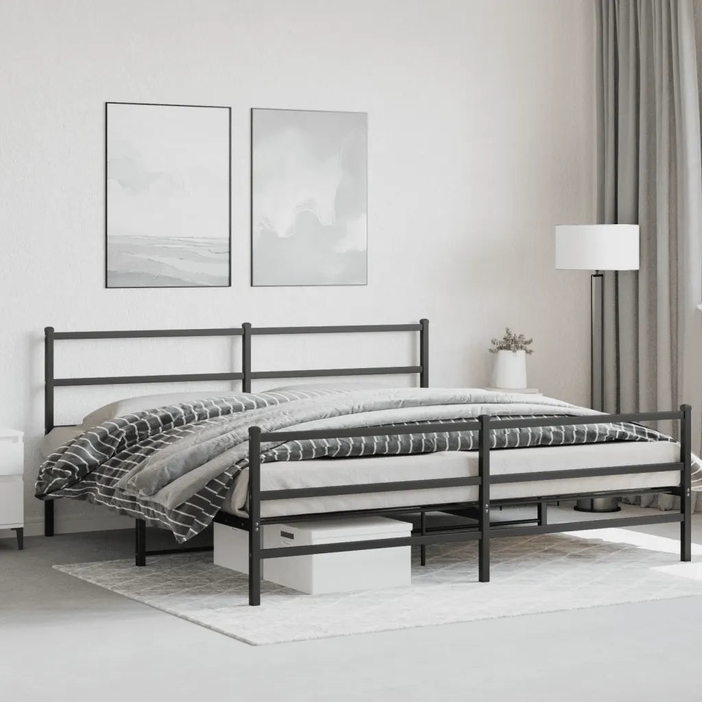 Giroletto con Testiera e Pediera Metallo Nero 200x200 cm 355390
