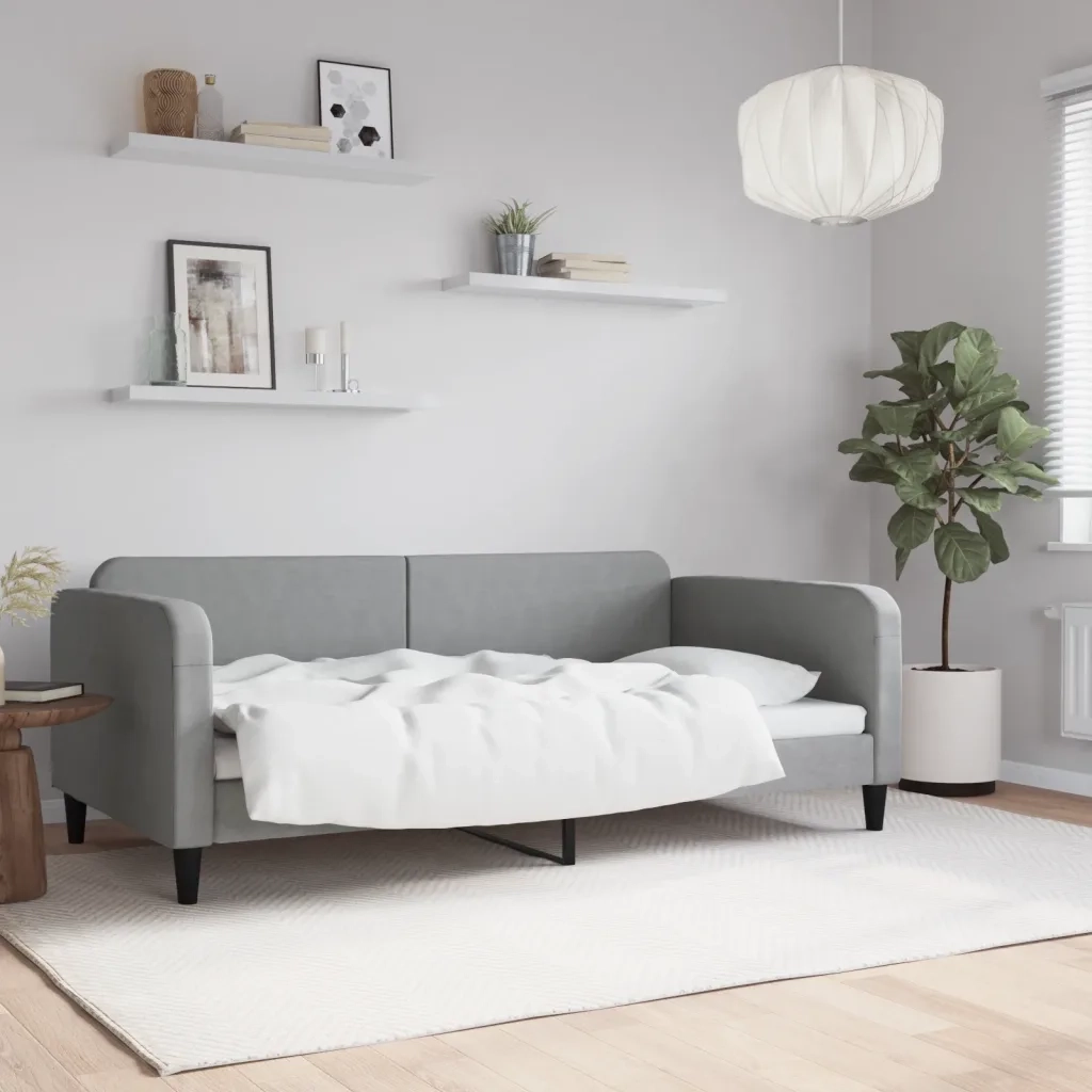 Letto da Giorno Grigio Chiaro 100x190 cm in Tessuto 354048