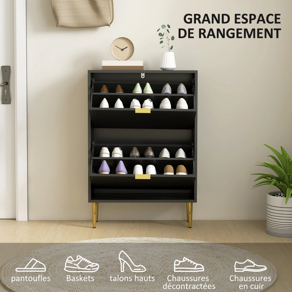 Scarpiera 12 paia con 2 ante ribaltabili e ripiani regolabili ¨C Xylo ¨C Nero 60x24x91,5cm