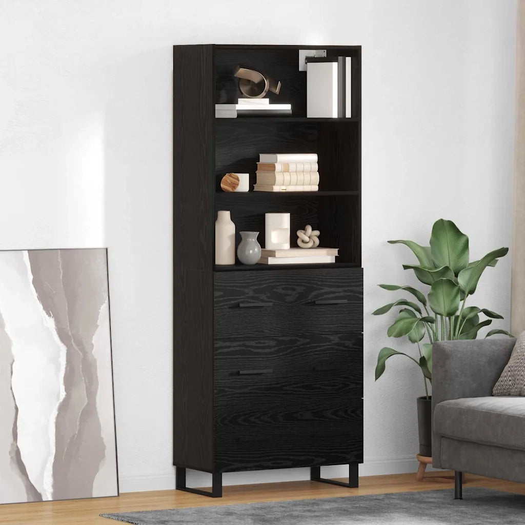 Credenza-Buffet-Armadio da cucina Rovere Nero 69,5 x 34 x 180 cm Legno multistrato 605814