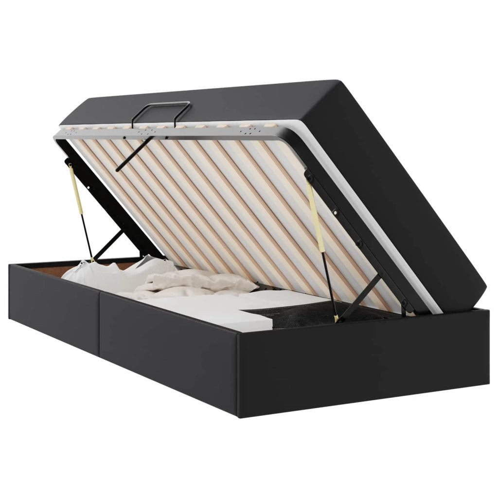 Letto con contenitore e materasso 2 pcs Nero Pelle