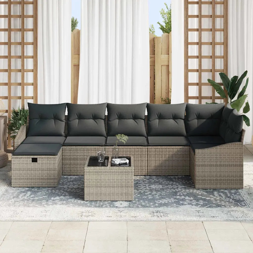 Set di divani con cuscino con archiviazione Grigio polyrattan