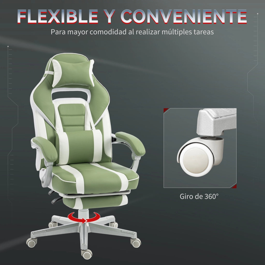 Sedia Gaming Reclinabile con Poggiapiedi e Supporto Lombare ¨C zephmum ¨C Verde