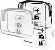 Set di 3 borse cosmetiche con maniglie in silicone, autorizzate TSA per aeroporti, borse trasparenti per donne, conformi alle norme aeree per toilette di bordo, mix nero-grigio-transparente