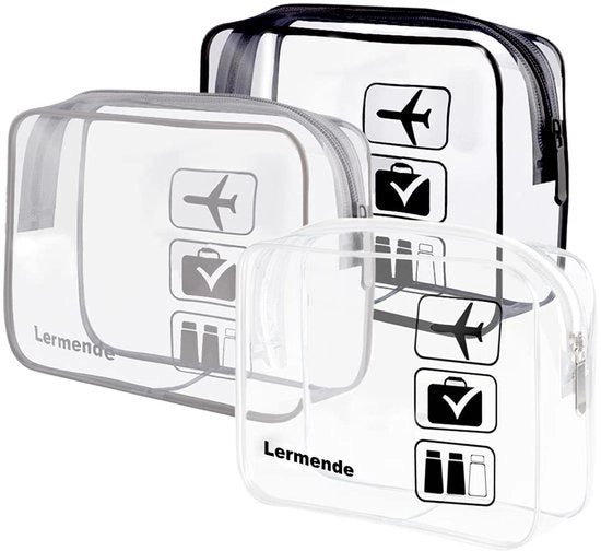 Set di 3 borse cosmetiche con maniglie in silicone, autorizzate TSA per aeroporti, borse trasparenti per donne, conformi alle norme aeree per toilette di bordo, mix nero-grigio-transparente