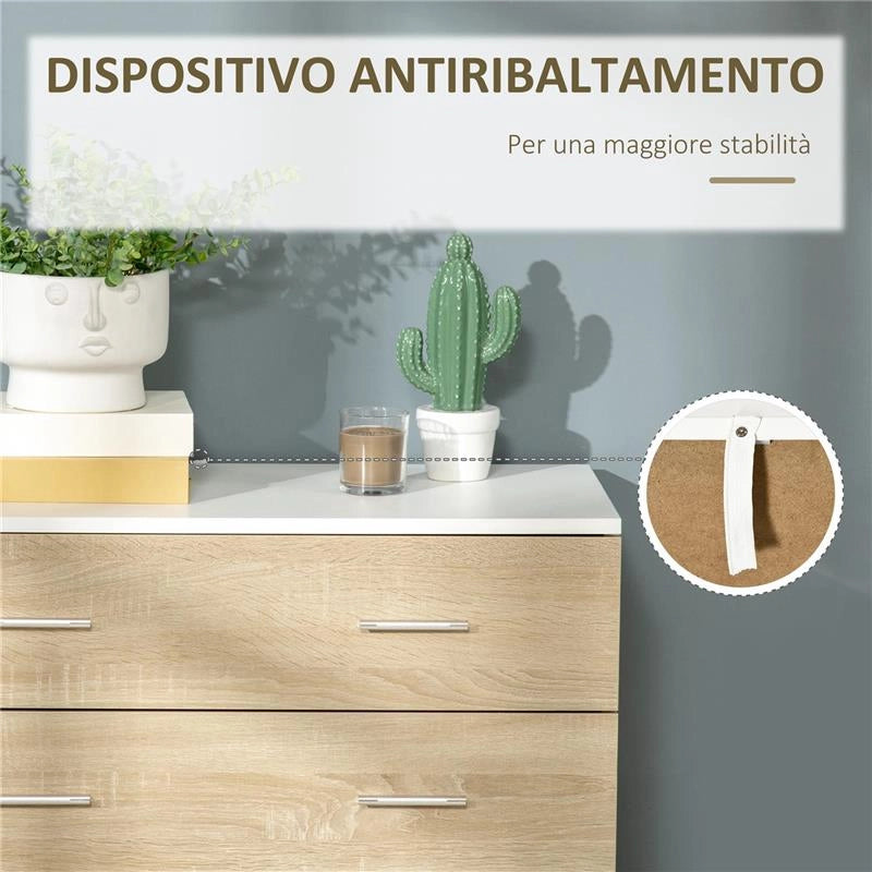 CASSETTIERA 4 CASSETTI IN LEGNO E MANIGLIE IN ALLUMINIO 76X35X72CM BIANCO E ROVERE