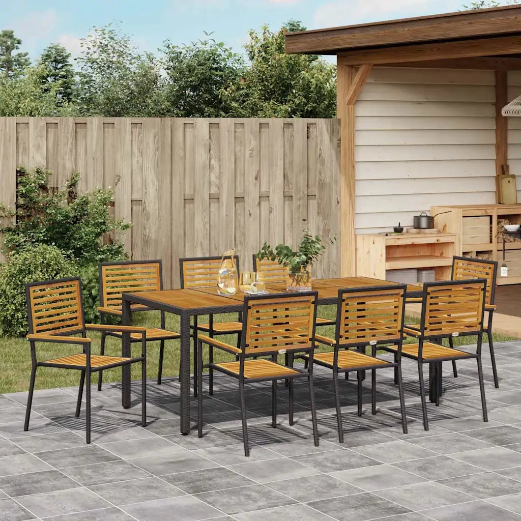 Set da Pranzo per Giardino 9 pcs Nero e Marrone polyrattan