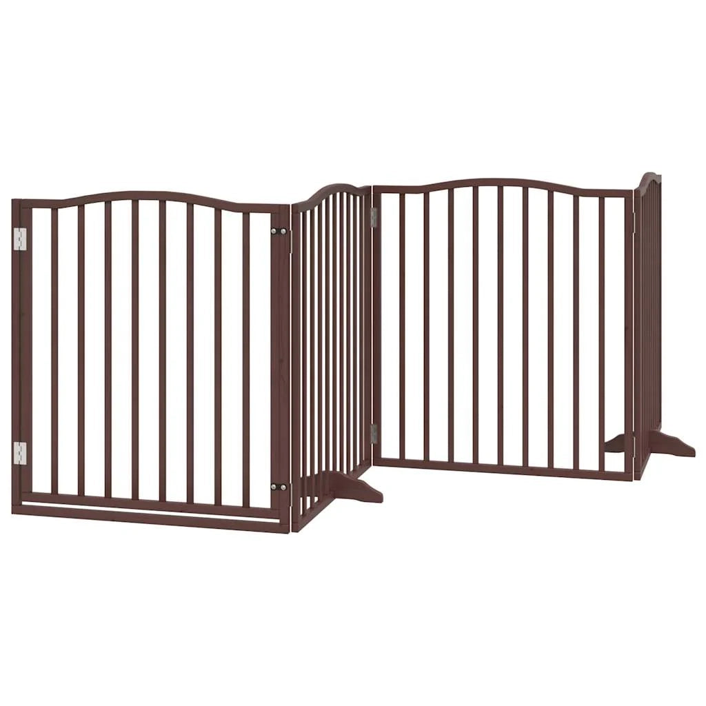 Cancelletto di sicurezza per cani con porta in legno di pioppo a 4 pannelli marrone 02_0023295