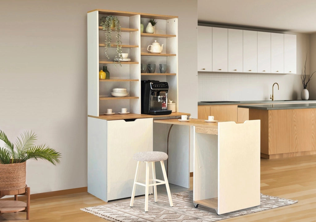 Espositore e sgabelli in legno "Flexa" - 100 x 45 x 190 cm - Crema