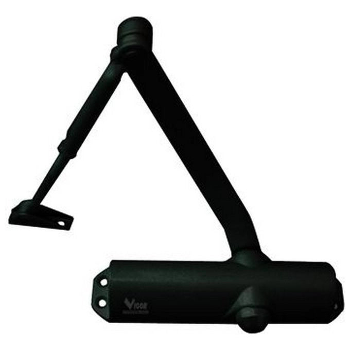 Vigor 24780-10 Chiudiporta con Arresto Forza EN3 18-26 Nm Sistema Pignone e Cremagliera Braccio Regolabile in Acciaio Corpo in Alluminio colore Nero