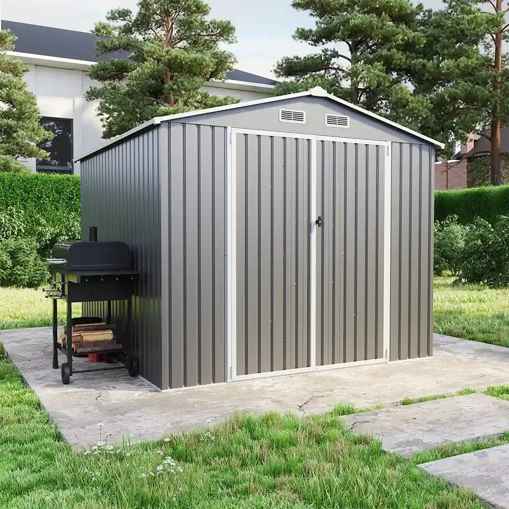 Casetta da giardino in acciaio zincato grigio 2,56x2,56xh2,16m - 111kg -  6,55 metri quadri
