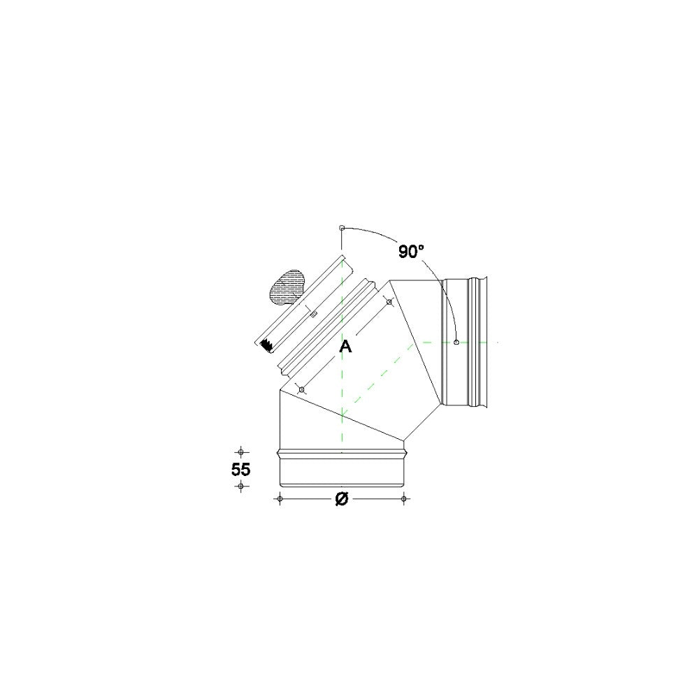 Curva da 120mm gomito mf con ispezione a tappo da in acciaio inox aisi 304