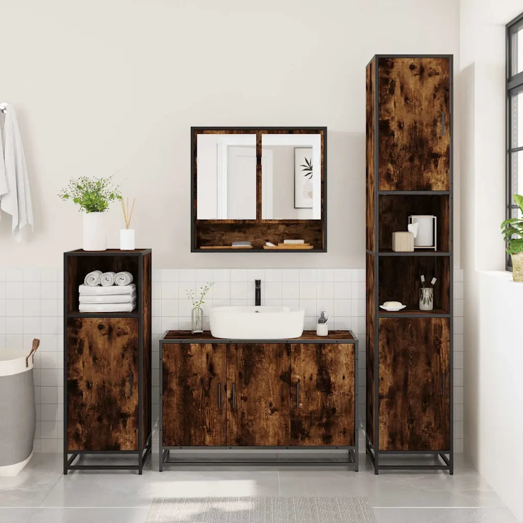 Set Mobili da Bagno 4 pz Rovere Fumo in Legno Multistrato 3301222