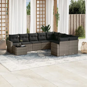 Set Divano da Giardino 10 pz con Cuscini Grigio in Polyrattan