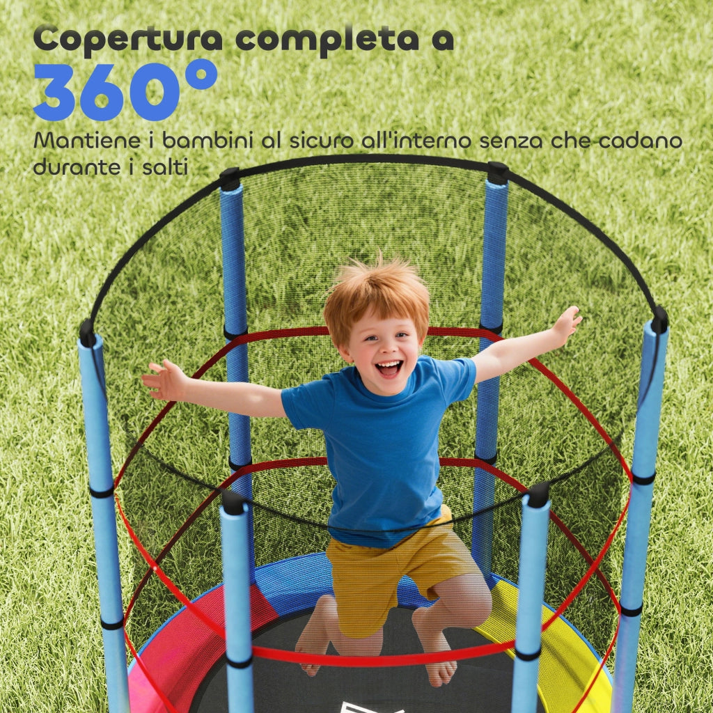 Trampolino elastico per bambini con rete di sicurezza ¨C zephmum ¨C 140x190 cm, multicolore