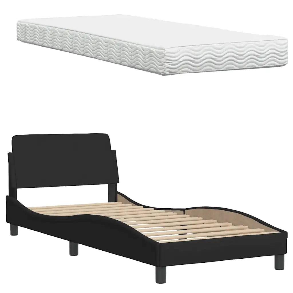 Letto con Materasso-Struttura Letto con Materasso Nero 90x190 cm in Tessuto