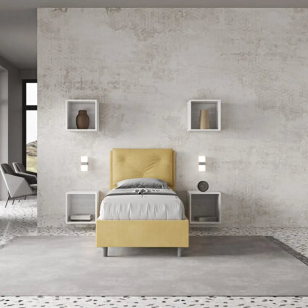 Letto singolo con rete imbottito 80x200 microfibra ocra Appia