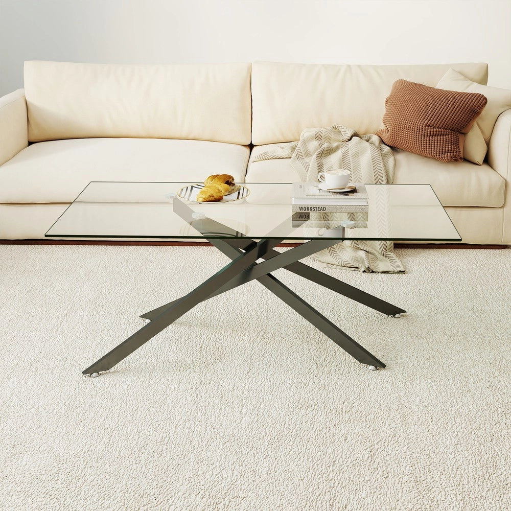 Tavolino da Caff¨¨ in Vetro Temperato ¨C MINIMAL ¨C Nero, Gambe in Metallo, Rettangolare 120x60x46 cm