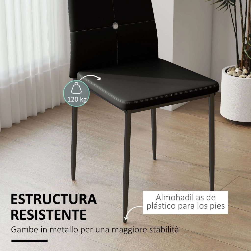 Set 6 Sedie da Pranzo Imbottite ¨C Xylo ¨C Schienale Alto PU Nero Gambe Acciaio Design Moderno