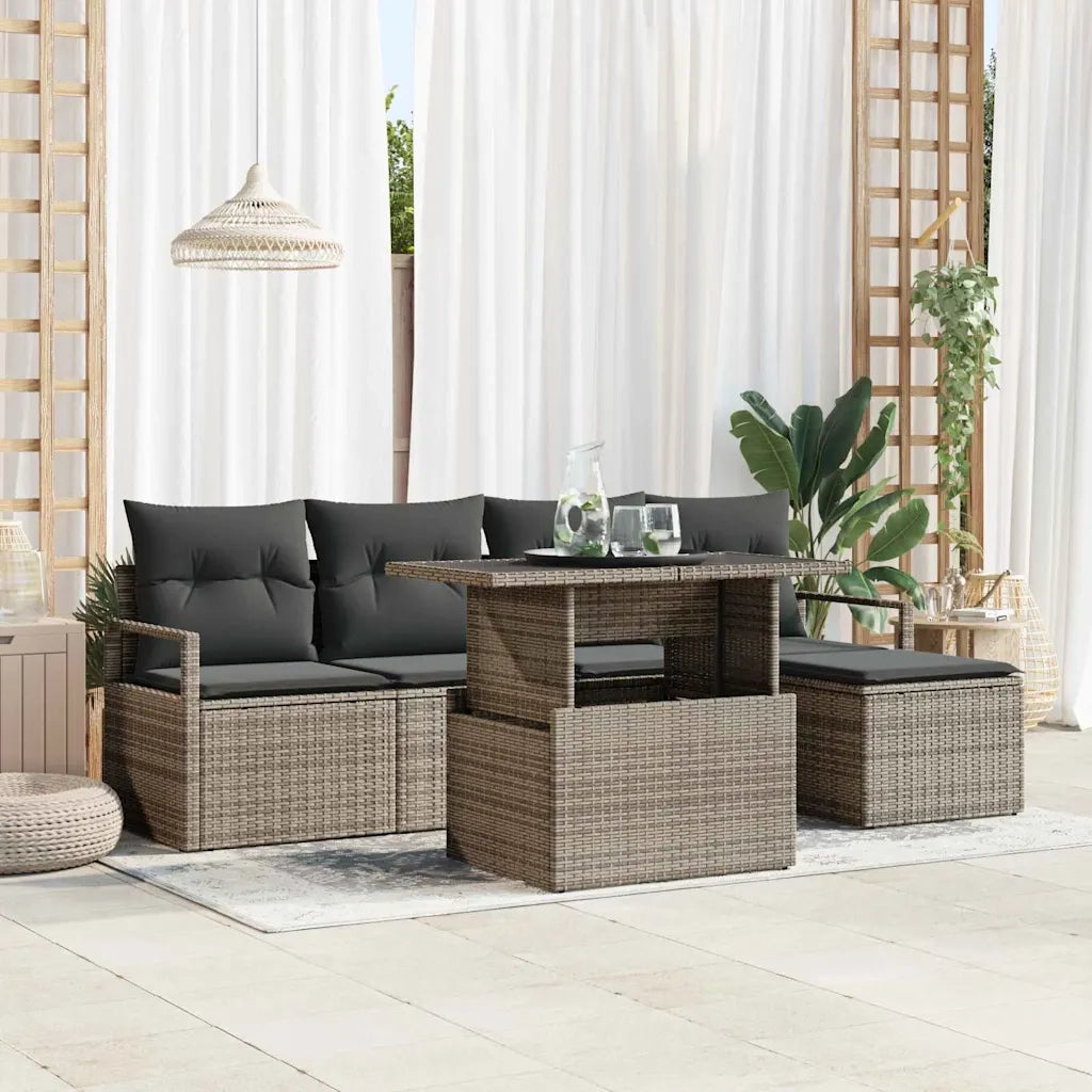 Set Divano da Giardino 6 pcs Grigio Poly Rattan 3357542