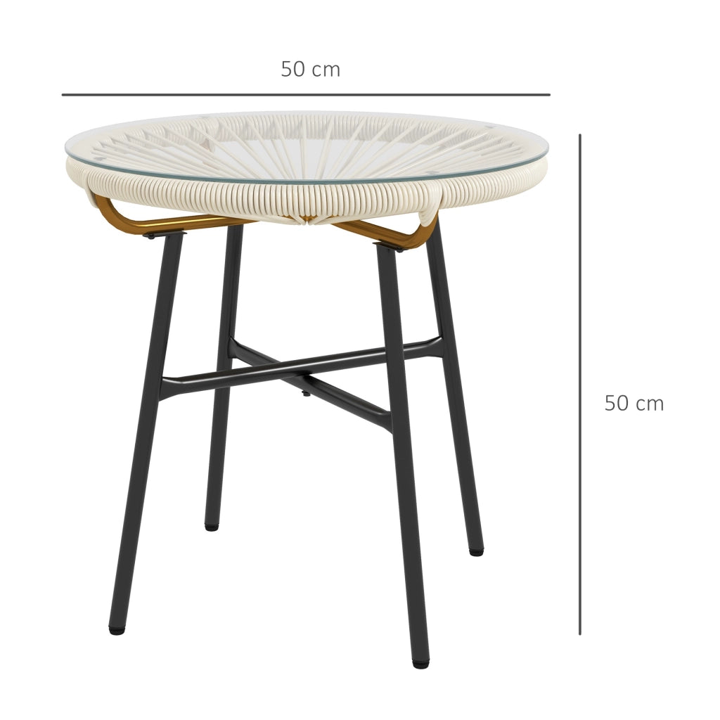 Tavolino da caff¨¨ rotondo giardino ¨C Xylo ¨C vetro temperato rattan crema ?50cm
