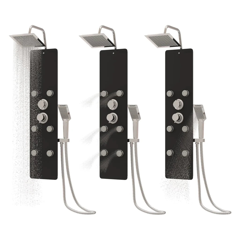 Pannello doccia con soffione rubinetto vetro acciaio inox 130 cm nero 02_0003437