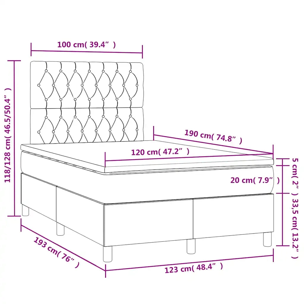 Letto a Molle con Materasso e LED Nero 120x190 cm in Tessuto 3270220