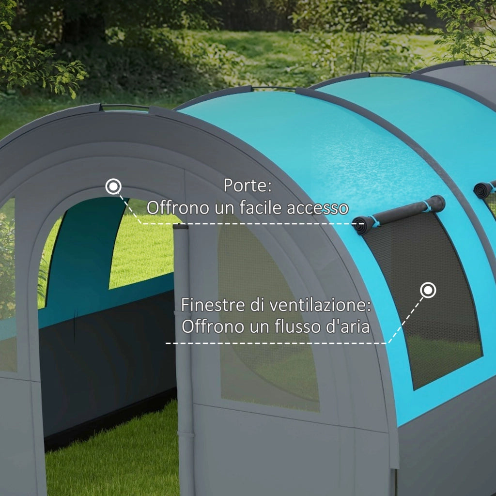 Tenda da Campeggio 3 Posti ¨C Minimal ¨C Grigio e Blu, 480x260x200 cm