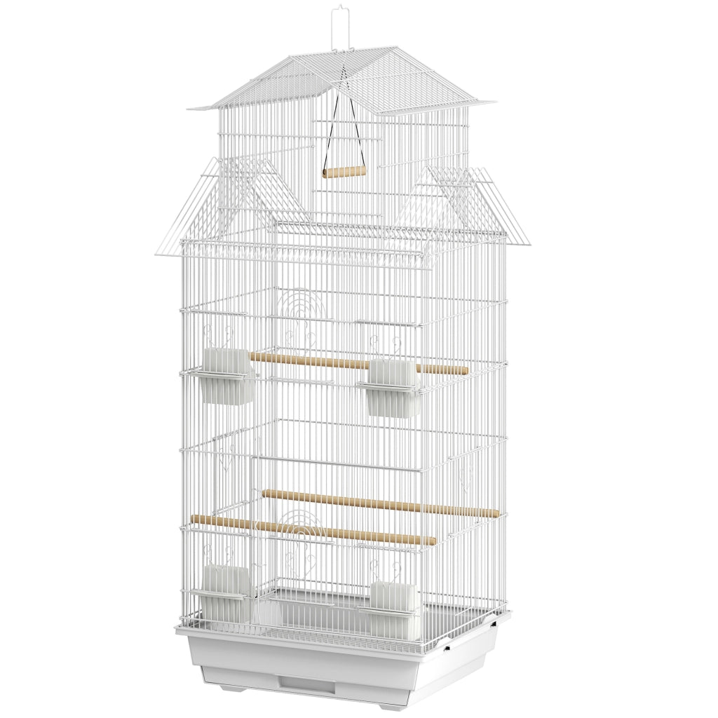 Gabbia per Uccelli con Mangiatoie Posatoi Altalena e Vassoio Estraibile ¨C Minimal ¨C 50.5x41x104 cm Bianco