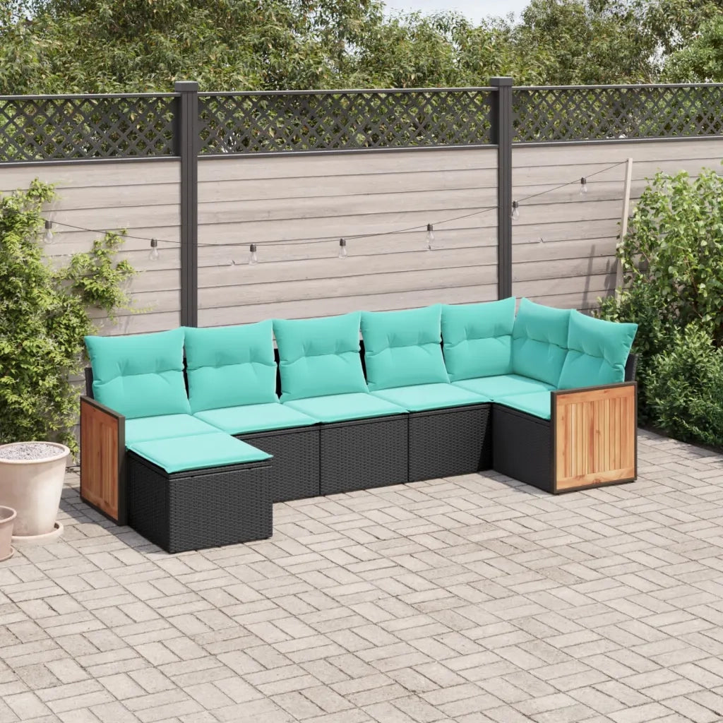 Set Divani da Giardino 7 pz con Cuscini Nero in Polyrattan 3227870