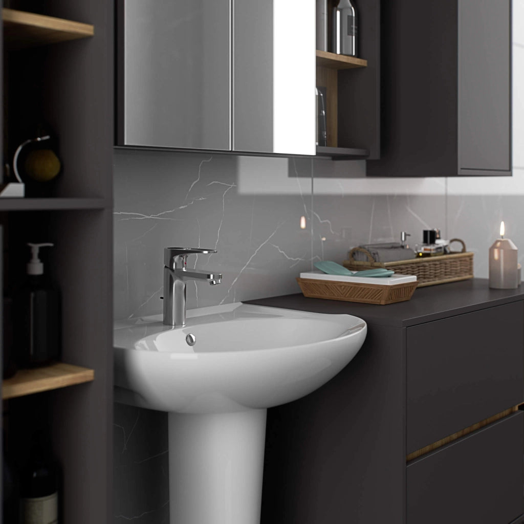 Colonna bagno sospesa VAMI Grigio Grafite, Rovere Artisan 50 cm 2 ante 50x30x170 cm