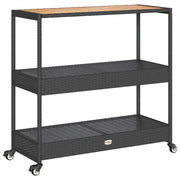 Carrello da Bar 3 Livelli Nero in Polyrattan e Legno Acacia CFW5074030