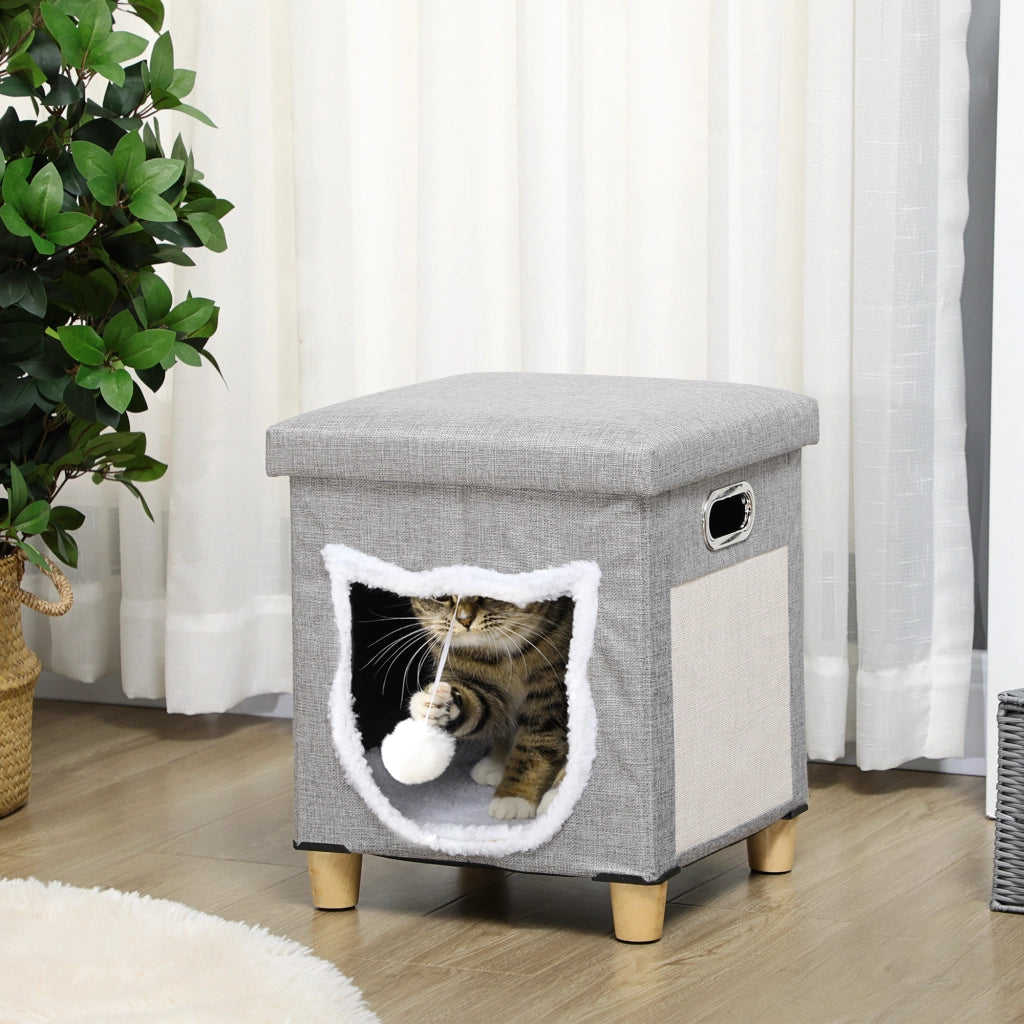 Casetta per Gatti con Cuscino Lavabile e Palla ¨C zephmum ¨C Grigio 35.5x35.5x42.5 cm
