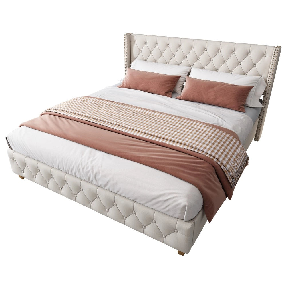 Letto Imbottito con Testiera e Rete a Doghe ¨C MINIMAL ¨C Beige, 160x200