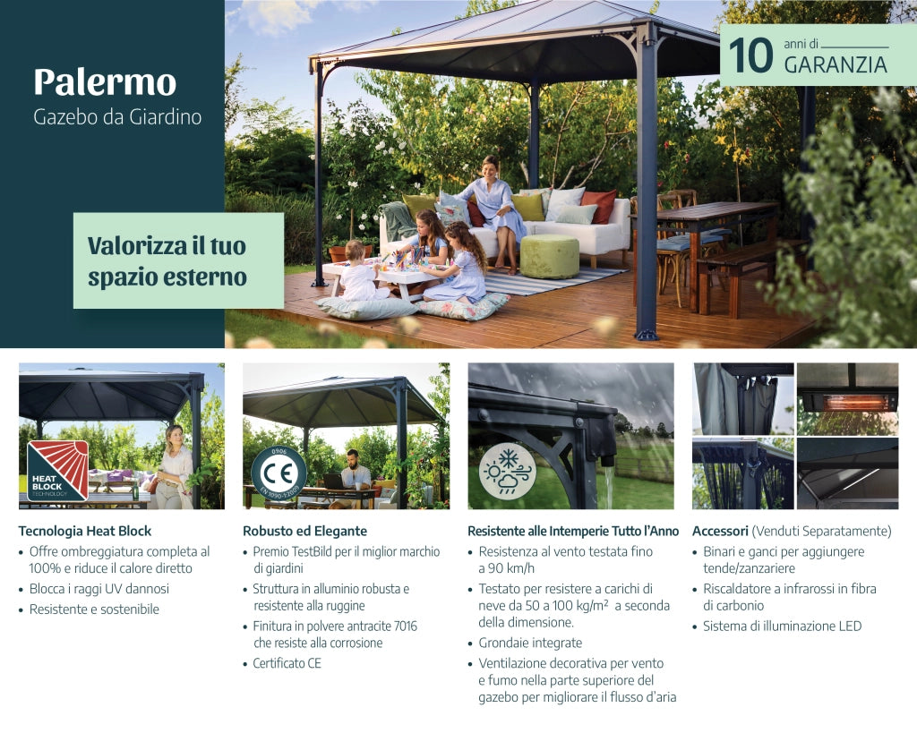 Canopia Palermo Gazebo in Alluminio 3X3 m