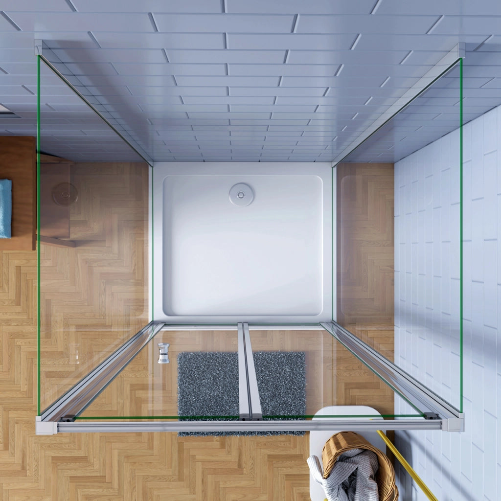 185cm Box Doccia a Tre Lati Porta a Soffietto 100cm con Doppia Parete Fissa 76x76cm in Vetro Temperato Trasparente 5 mm Profilo Cromo Lucido