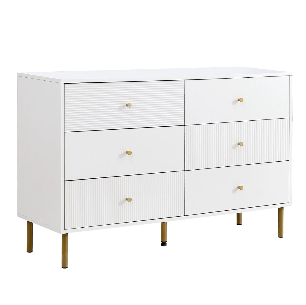 Cassettiera moderna a 6 cassetti 120x40x78 cm in MDF bianco con maniglie in lega di zinco