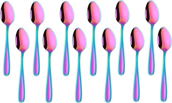Set di 12 cucchiai in acciaio inossidabile per caffè da 13,5 cm cucchiai piccoli cucchiai per espresso cucchiaio per dessert mini cucchiai in metallo per tazza (arcobaleno)