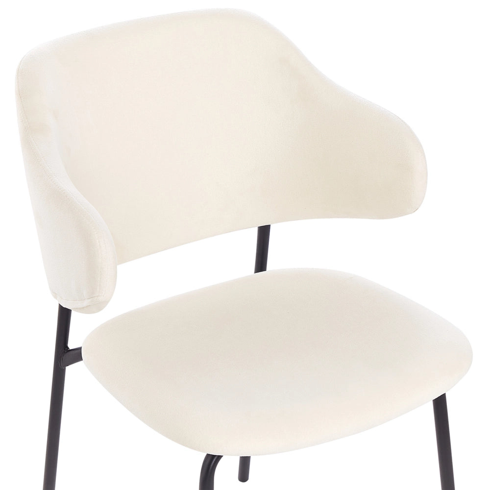 Set di 2 sedie da pranzo con sedile imbottito in tessuto crema senza braccioli e gambe nere beige chiaro stile moderno
