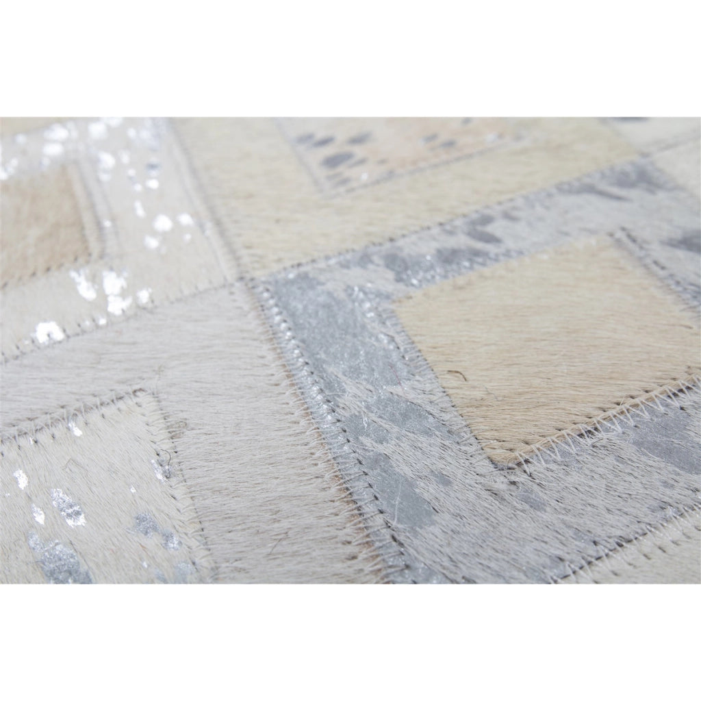 Tappeto in pelle Dazzle Grigio e Argento a rombi