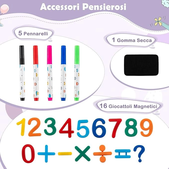 Lavagna Cancellabile con Sedia per Bambini, Set Tavolo e Sedie per Bambini con Scatola Portaoggetti, Piedini Antiscivolo, Cancellino e Pennarelli, Cavalletto per Cameretta (Rosa)