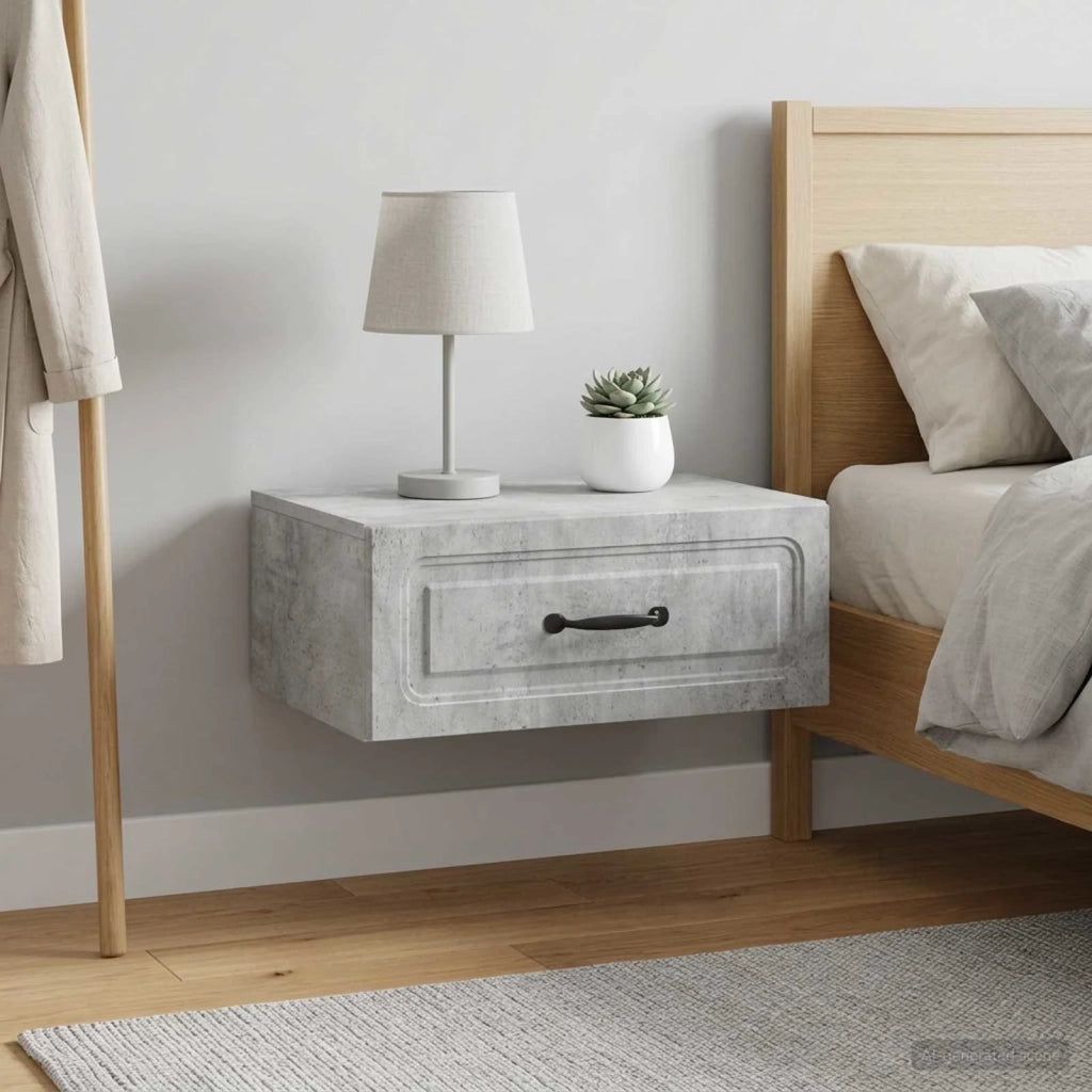 Mobiletto da notte a muro con cassetto 2 pcs Grigio Cemento 899302