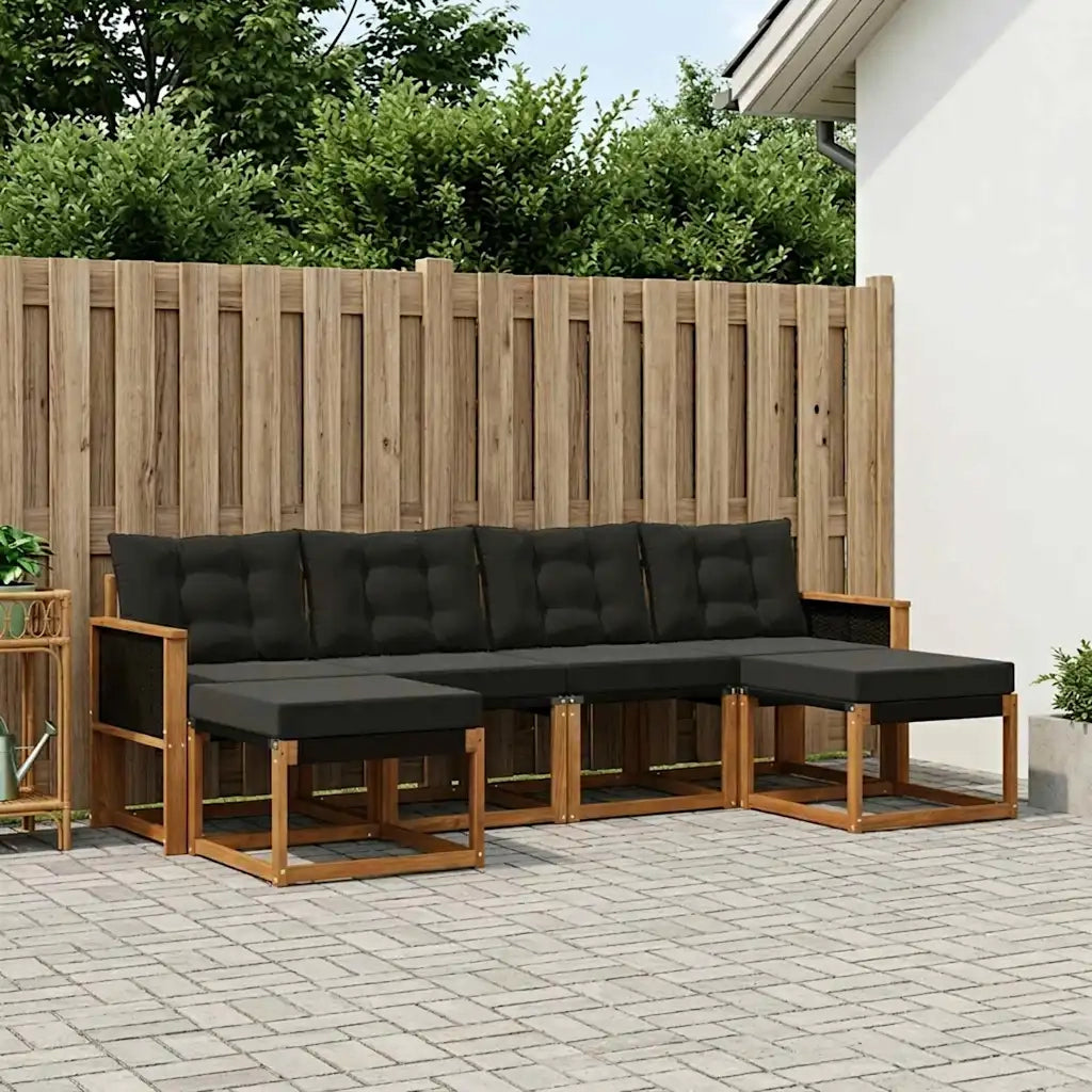 Set di divani da esterno con cuscino 6 pcs Naturale e Nero 3382120