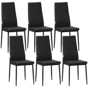 Set 6 Sedie da Pranzo Imbottite - Xylo - Similpelle Nero, Schienale Alto, Gambe Metallo 41x50x97cm