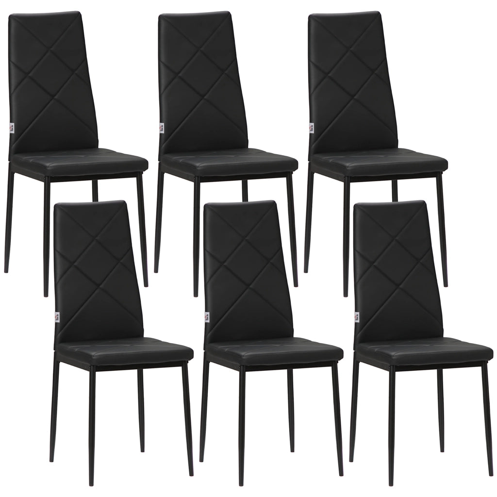 Set 6 Sedie da Pranzo Imbottite - Xylo - Similpelle Nero, Schienale Alto, Gambe Metallo 41x50x97cm